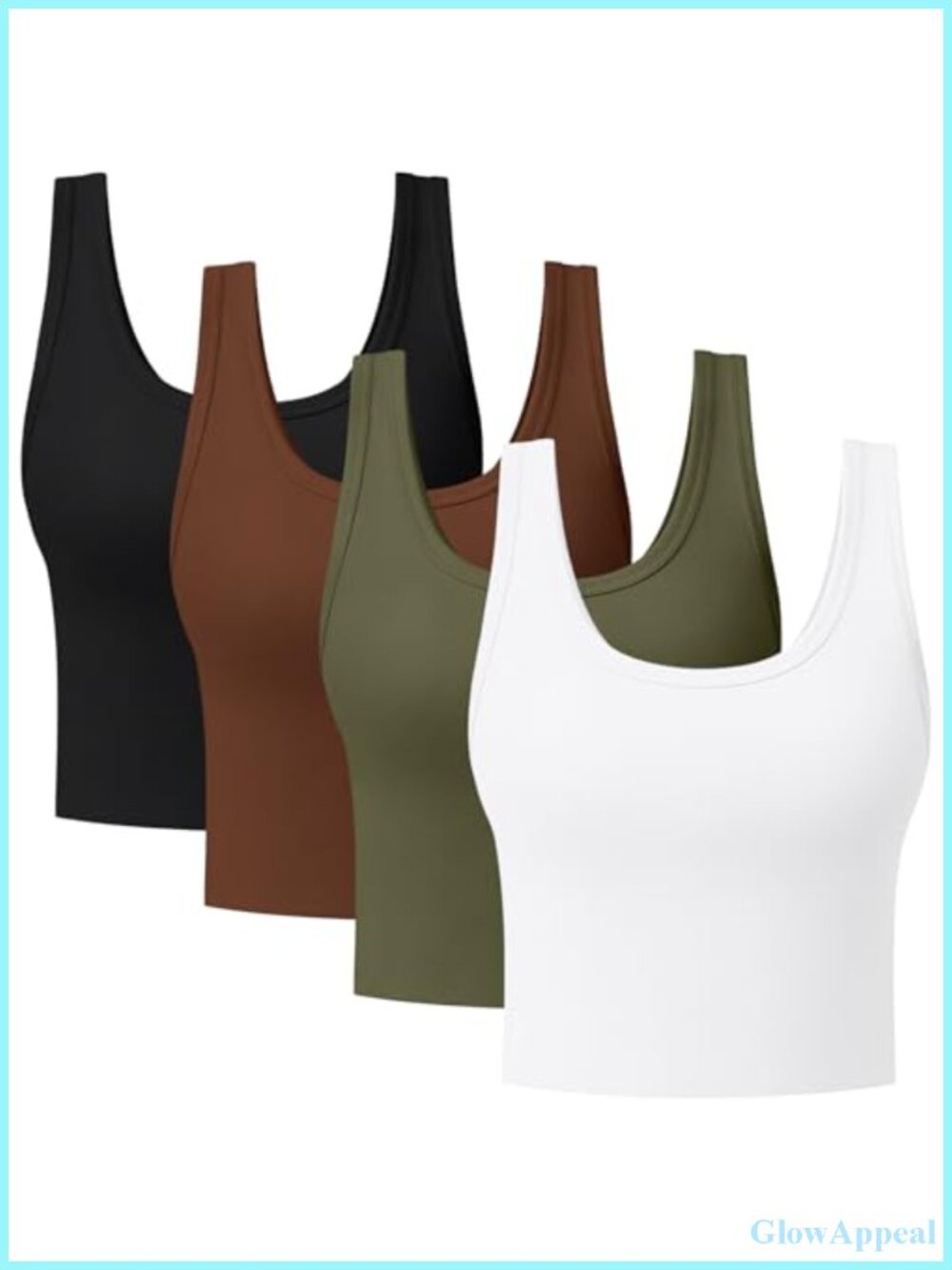Cotton Spandex Scoop Neck Crop Tank Tops 4 Pack Sleeveless Workout Women